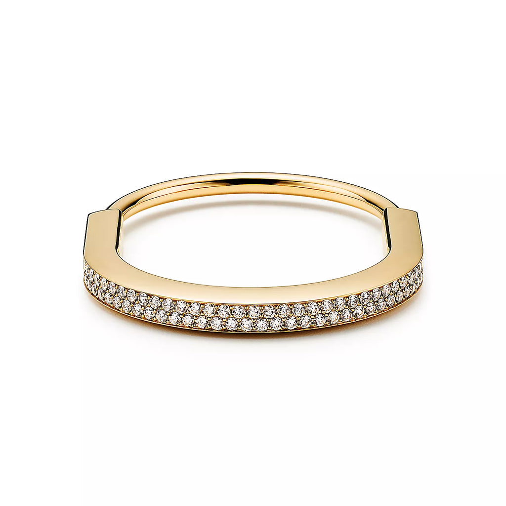 18K Tiffany Lock Bangle Full Pave Diamonds Bracelet