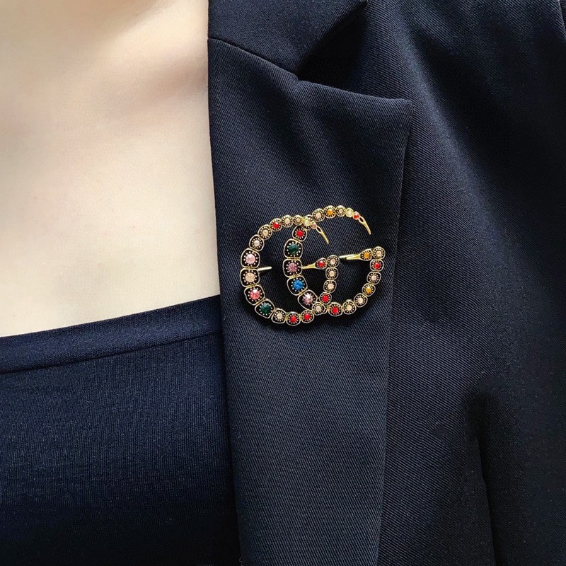 18K Double Gucci Color Crystal Brooch