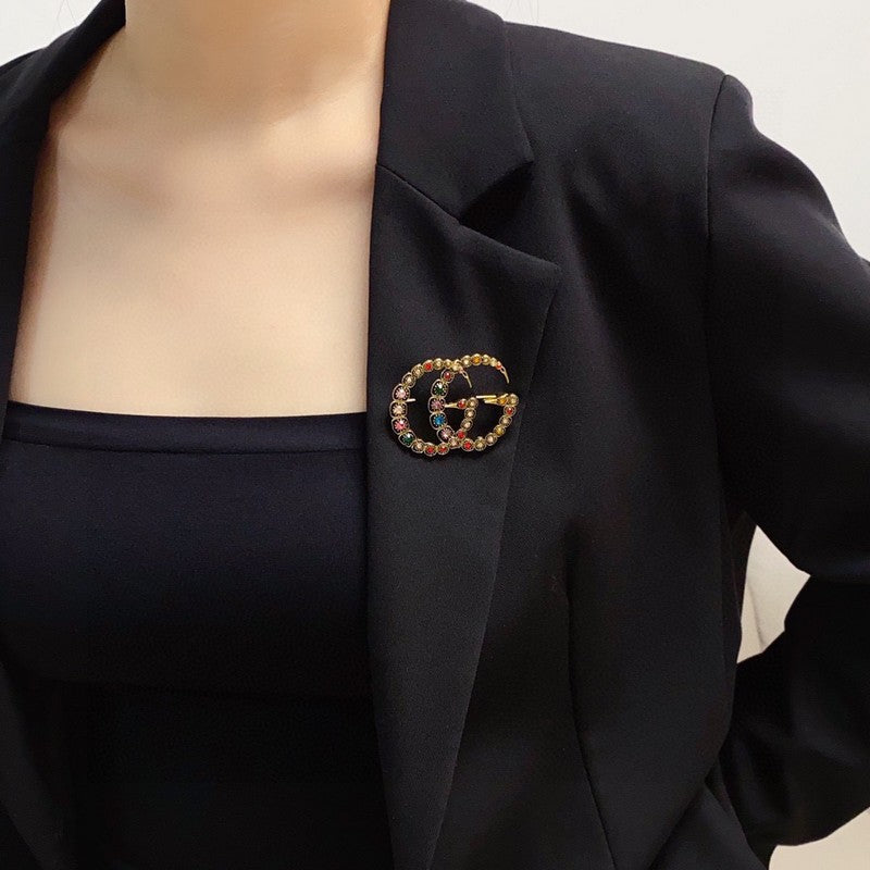 18K Double Gucci Color Crystal Brooch
