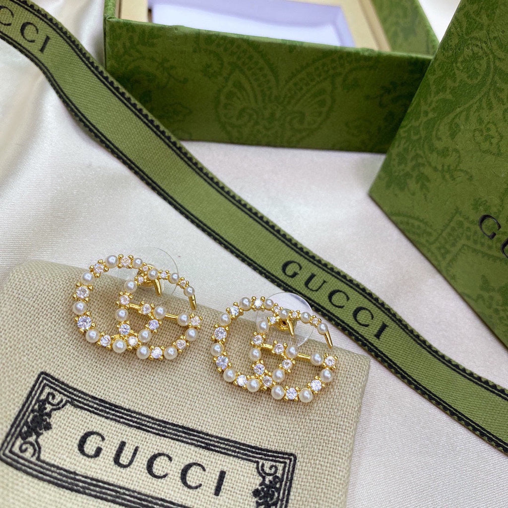 18K Double Gucci Pearls Earrings