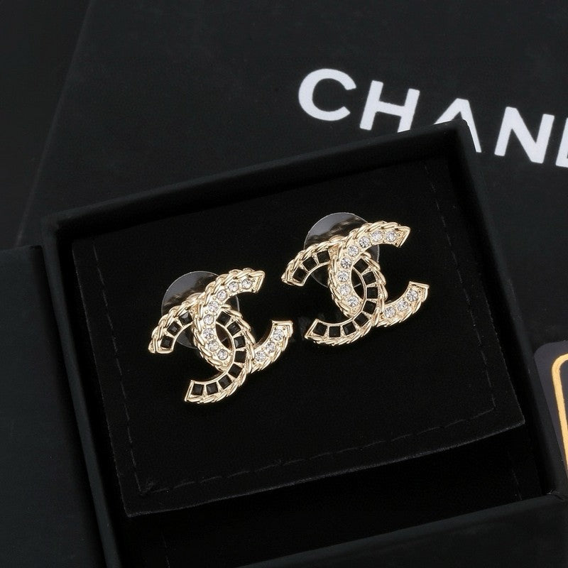18K  Chanel Crystal Leather Earrings