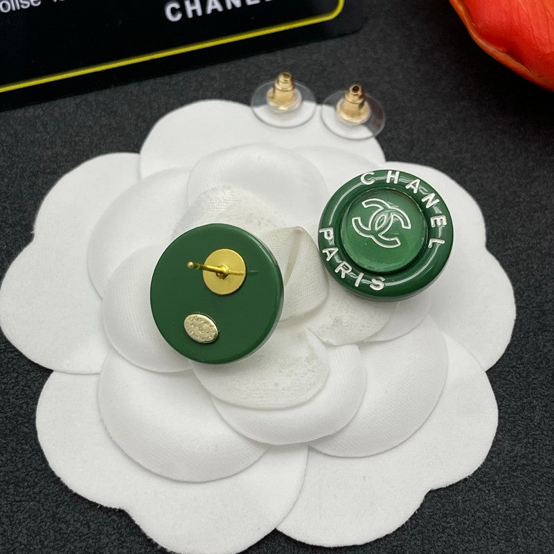 18K  Chanel Green Round Earrings