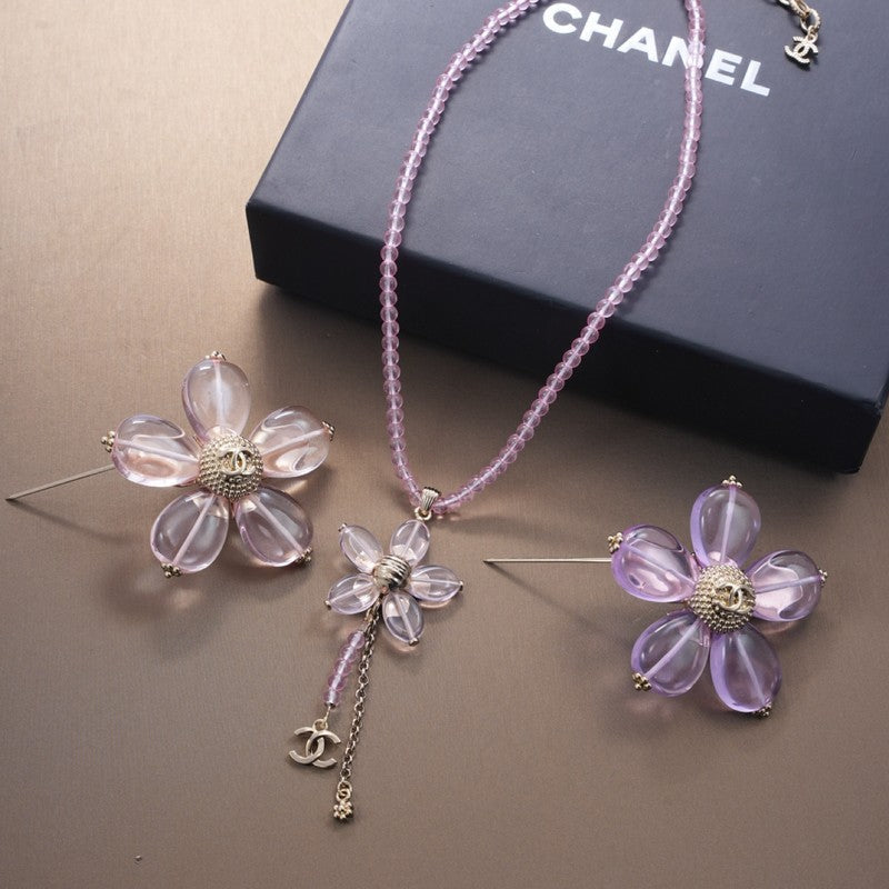18K  Chanel Purple Crystal Flower Necklace